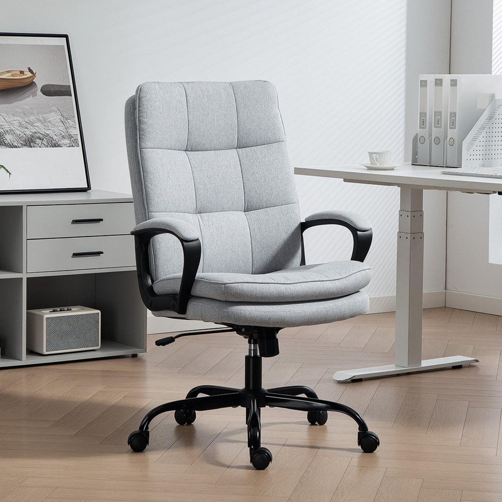 HOMCOM Fabric Office Chair, Computer Desk Chair for Home, Light Grey