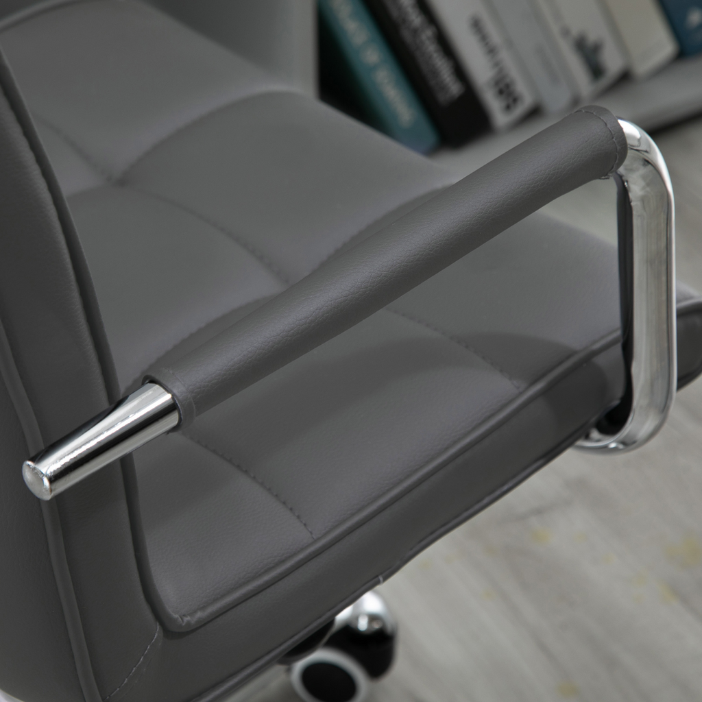 Mid Back PU Leather Home Office Chair Swivel Desk Chair with Arm, Wheel, Grey