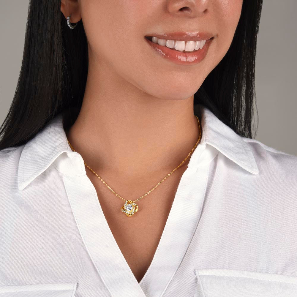 Love Knot Necklace – Sterling Silver & Gold, Crystal Pendant