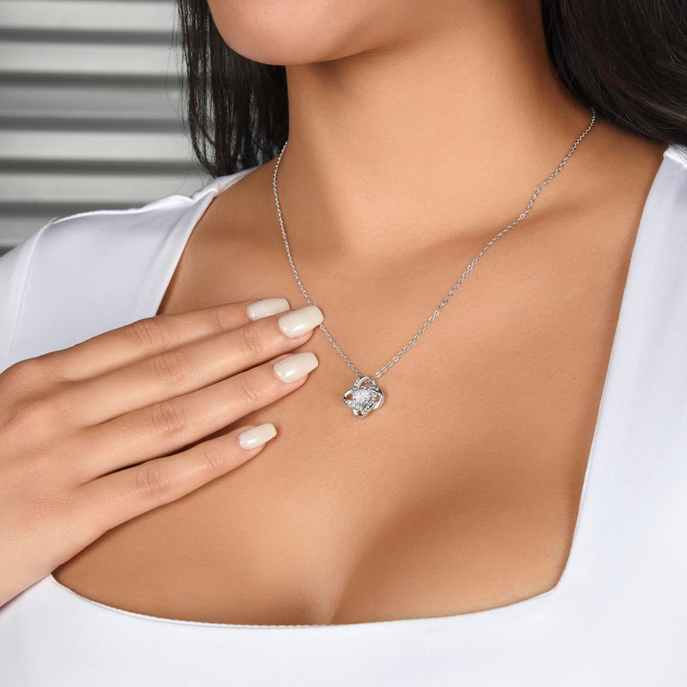 Love Knot Necklace – Sterling Silver & Gold, Crystal Pendant