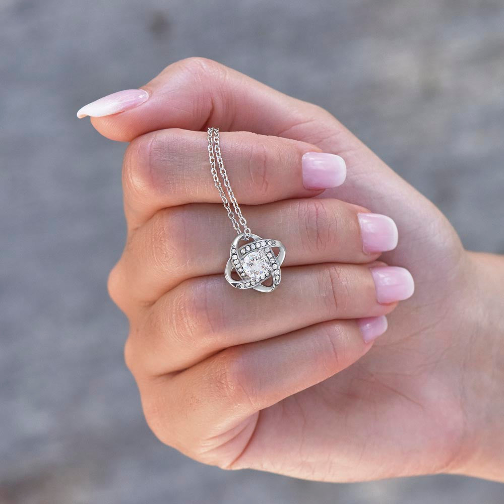 Love Knot Necklace – Sterling Silver & Gold, Crystal Pendant