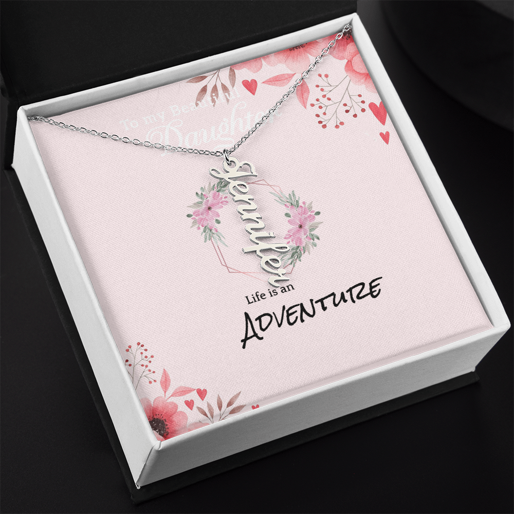 Vertical Name Necklace – Personalised, Stainless Steel & Gold Finish