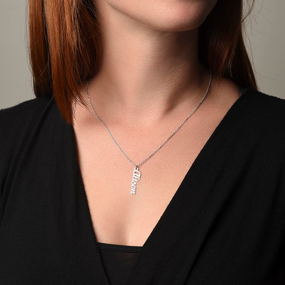 Vertical Name Necklace – Personalised, Stainless Steel & Gold Finish