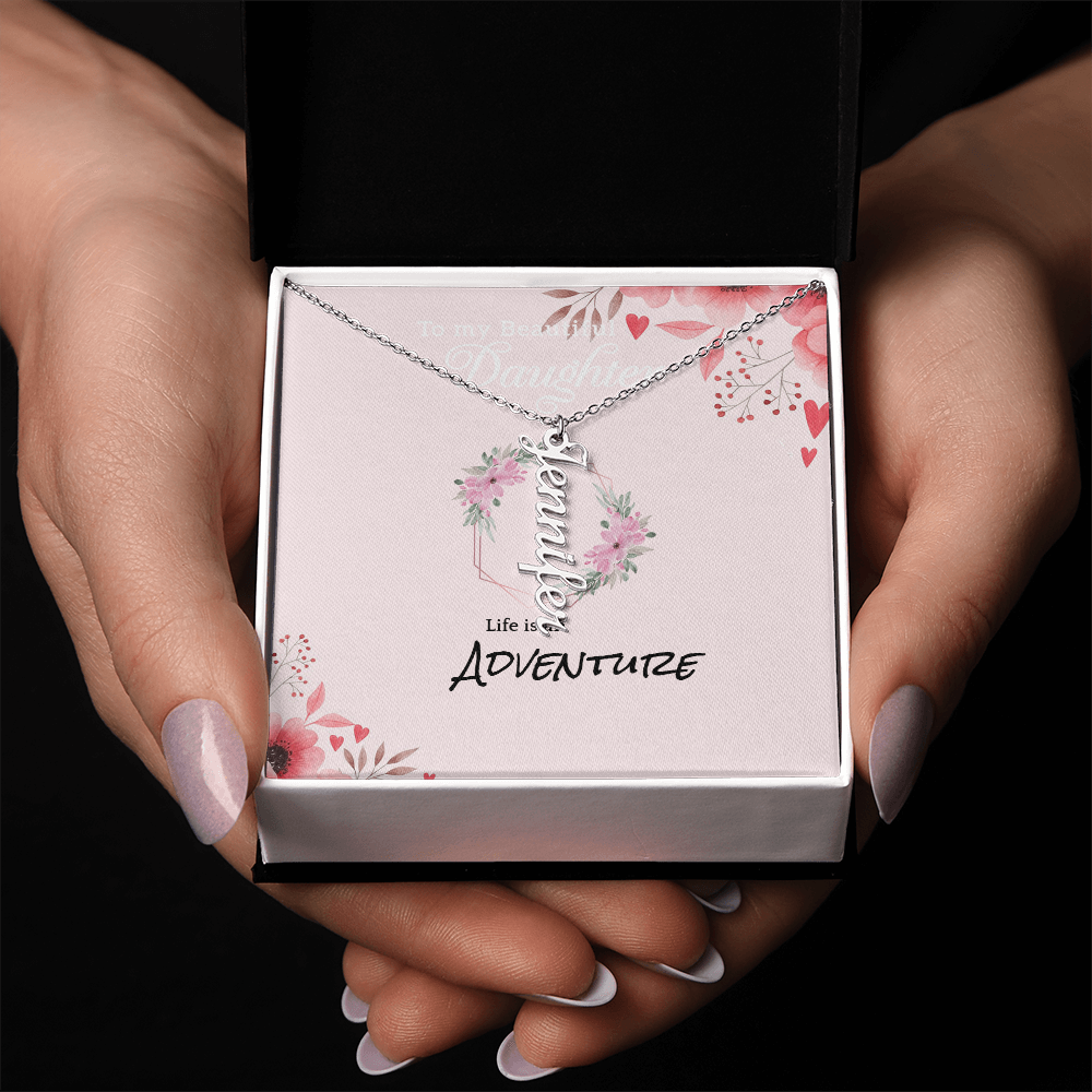 Vertical Name Necklace – Personalised, Stainless Steel & Gold Finish
