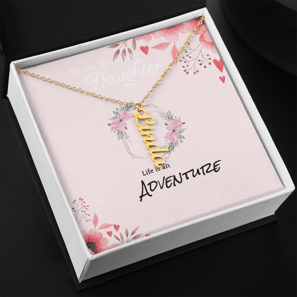 Vertical Name Necklace – Personalised, Stainless Steel & Gold Finish