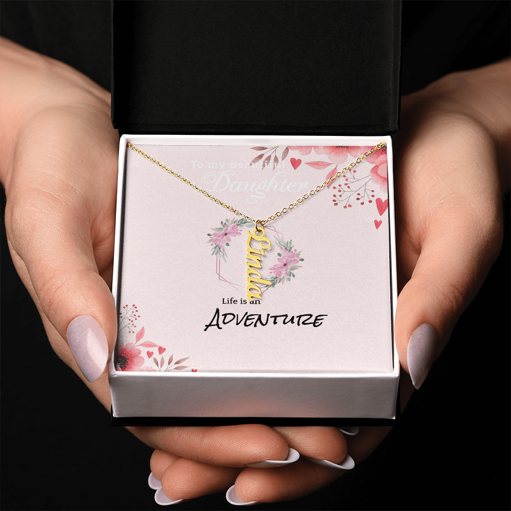 Vertical Name Necklace – Personalised, Stainless Steel & Gold Finish
