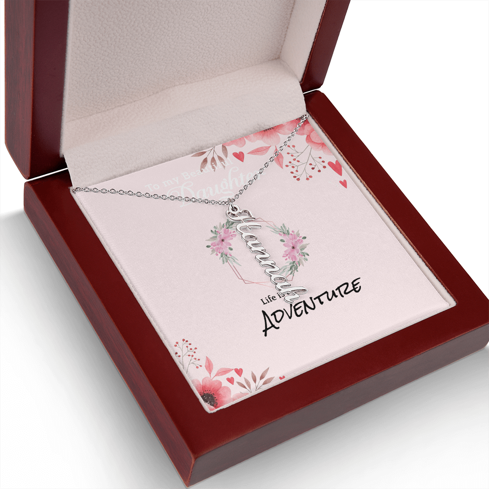 Vertical Name Necklace – Personalised, Stainless Steel & Gold Finish