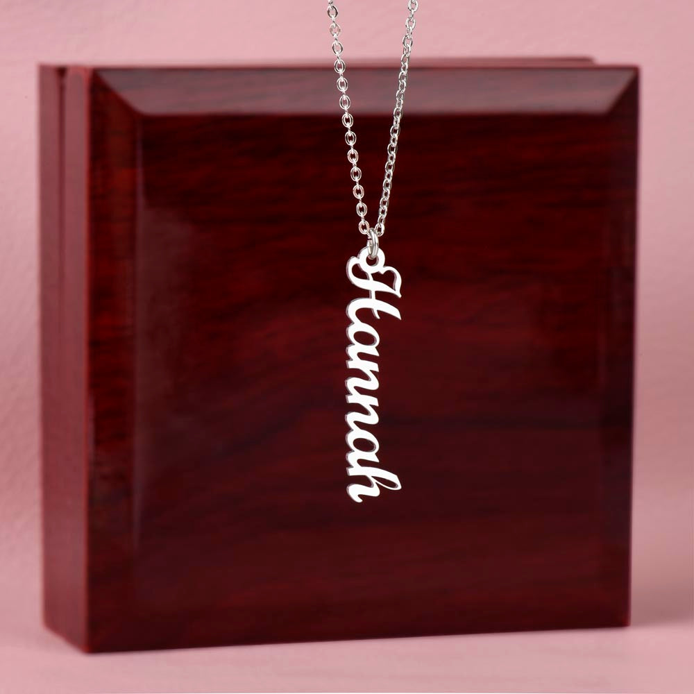 Vertical Name Necklace – Personalised, Stainless Steel & Gold Finish