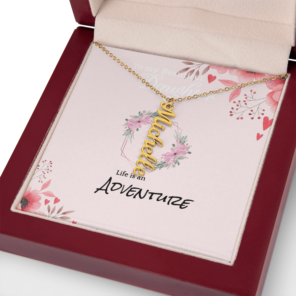 Vertical Name Necklace – Personalised, Stainless Steel & Gold Finish