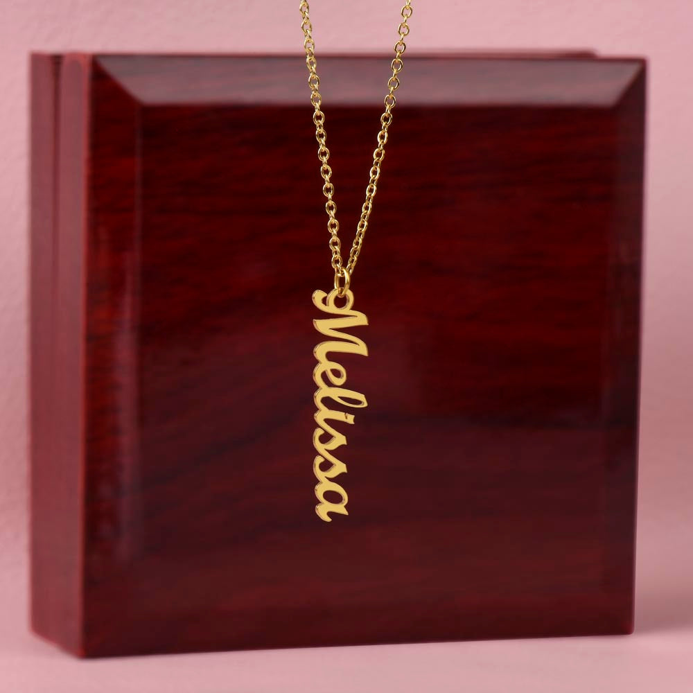 Vertical Name Necklace – Personalised, Stainless Steel & Gold Finish