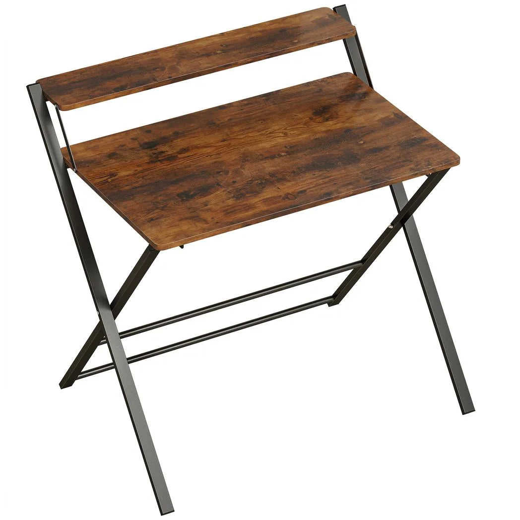 HOMCOM Compact Folding Desk for Small Spaces with Storage Shelf for Home Office, Rustic Brown