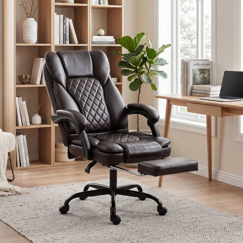 HOMCOM Executive Home Office Chair Reclining Function Footrest Computer Desk Chair High Back, Brown