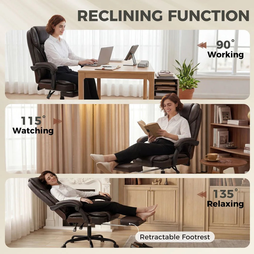 HOMCOM Executive Home Office Chair Reclining Function Footrest Computer Desk Chair High Back, Brown